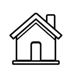Simple outline drawing of a house with a chimney and door