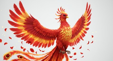 Red gold phoenix with outspread wings