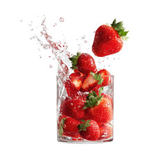 Fresh strawberries in a glass with splashing water