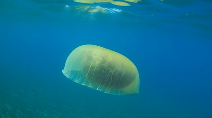 Mesmerizing jellyfish swimming in blue-green ocean