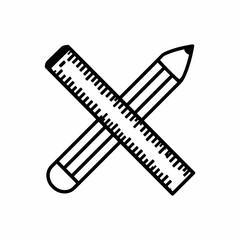 Conceptual stationery composition featuring a pencil and ruler illustration design line art