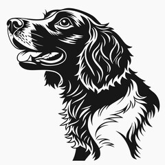 A black and white illustration of a happy dogs profile
