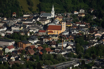 Panoramic view of the town of Schladming, Province of Steyermark, Austria, Europe. View of the town...