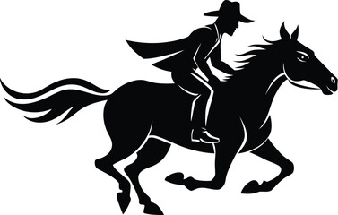 Cowboy horse silhouette, wild west rider vector, running horse illustration, western cowboy design