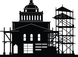 Scaffolding silhouette, construction frame icon, industrial structure vector, building support design