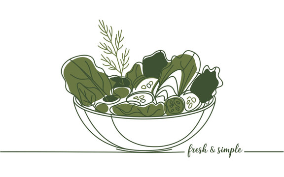 green salad bowl, line art, fresh clip art preview