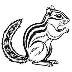 A cute chipmunk with stripes on its back and tail