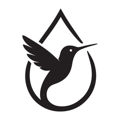 Obraz premium A black hummingbird silhouette flying inside a teardrop shape on a white background illustration