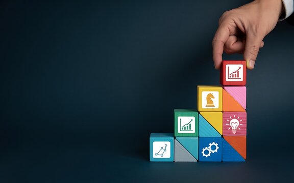 Business growth strategy concept with colorful blocks image