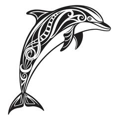 Tribal dolphin with ornate patterns jumping