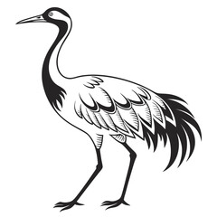 Obraz premium A black and white illustration of a graceful crane