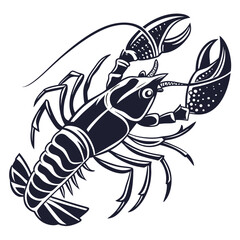 A black and white illustration of a lobster