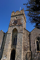All Saints Church, Freshwater, Isle of Wight, UK: the 13th century tower with later added crenellations