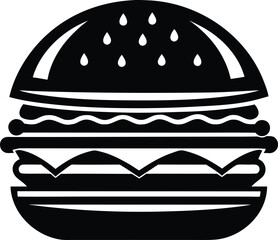 Burger silhouette, hamburger icon, fast food vector, sandwich clipart, black and white illustration