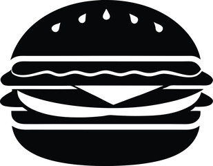 Burger silhouette, hamburger icon, fast food vector, sandwich clipart, black and white illustration