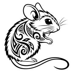 Stylized mouse with tribal patterns on its body and tail