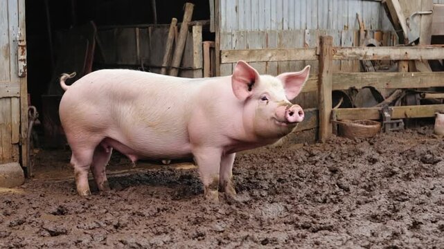 牧場の豚の様子、豚の飼育、養豚場