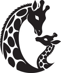 Giraffe silhouette vector with abstract woman figure outline in black style