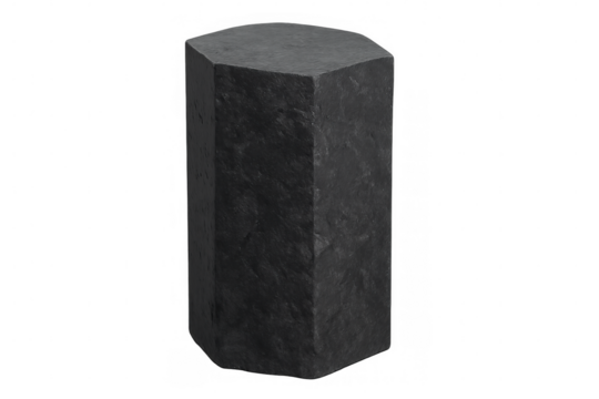 Dark gray octagonal plinth with a rough texture standing on a transparent background, perfect for product showcasing