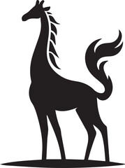 Giraffe silhouette vector with abstract woman figure outline in black style