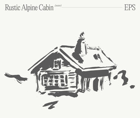 An Illustration Depicting a Charming and Rustic Alpine Cabin in a Beautiful Setting