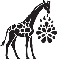 Giraffe silhouette vector with abstract woman figure outline in black style