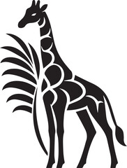 Giraffe silhouette vector with abstract woman figure outline in black style