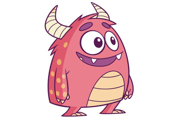 Fototapeta premium Cute Pink Monster with Big Eyes and Horns.