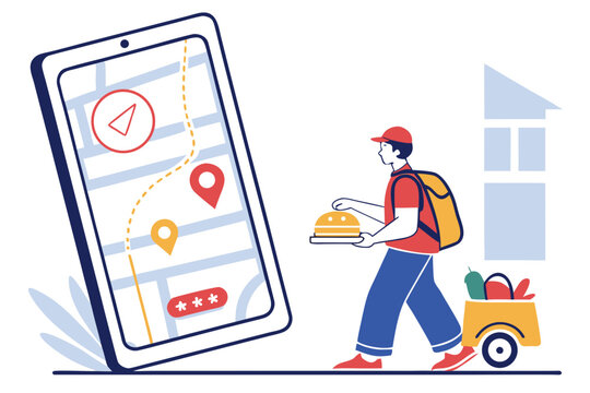 Food Delivery Person with Navigation App.