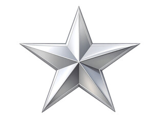 Obraz premium Shiny silver metal star with reflective surface isolated on transparent background PNG