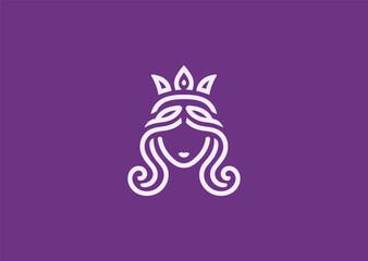 Elegant queen line art logo for beauty, fashion, or luxury brands.