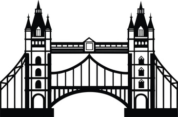 Obraz premium London bridge silhouette, tower bridge vector, city landmark icon, black architecture illustration
