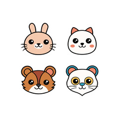 Cute kawaii animal faces collection featuring rabbit hamster and panda