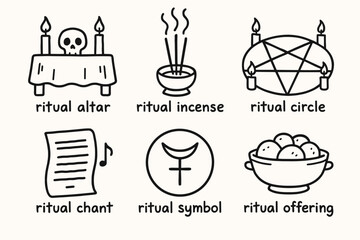 hand drawn cute doodle style isolated ritual altar ritual incense ritual circle ritual chant ritual symbol ritual offering