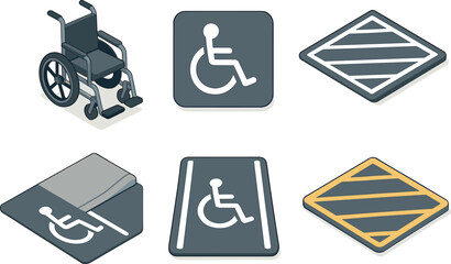 icon updated dynamic wheelchair icon freshly painted access logo crosshatched adjacent space symbol near curb ramp wide space marking warning out isolated