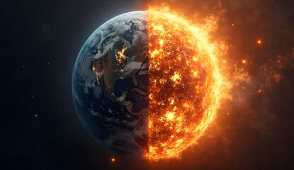 Obraz premium Earth on Fire Split by Fiery Energy Beam