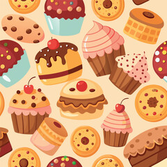 Seamless Dessert Pattern , Bakery-Themed Background
