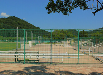 An equipment storage space next to the soccer field.
This field is one of the facilities of the public sports park.