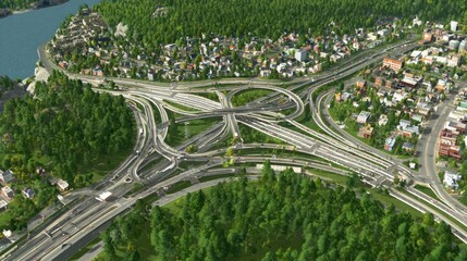 Highway interchange in a city setting