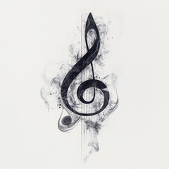 Fototapeta premium Abstract Treble Clef in Smoke Black and White Artistic Music Note Illustration