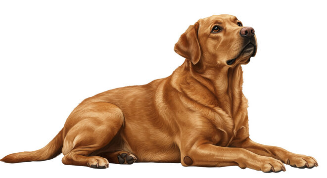 Fox red labrador. Golden Dog Lying Down Looking Up on White, Beautiful Detailed Illustration