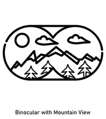 Binoculars Icon – Hiking Exploration Tool with Mountain Landscape Reflection