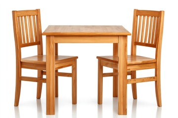 Wooden table and chairs set isolated on white background