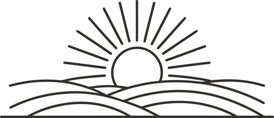 Obraz premium Black and white sunrise over rolling hills illustration