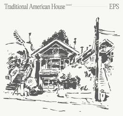 Illustration of a traditional American house highlighting its unique architecture and design