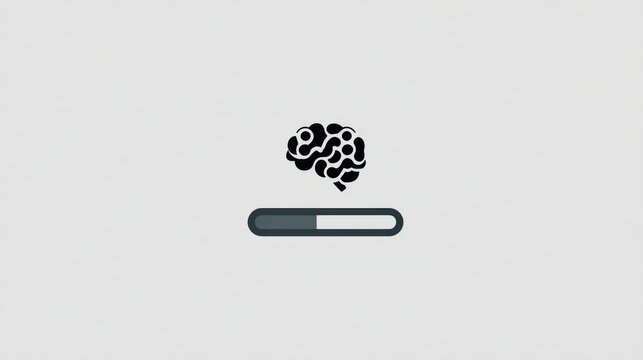 Brain icon with loading bar. Gray background