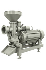 Industrial food processing machine made of stainless steel isolated on a transparent background