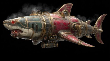 Steampunk shark submarine