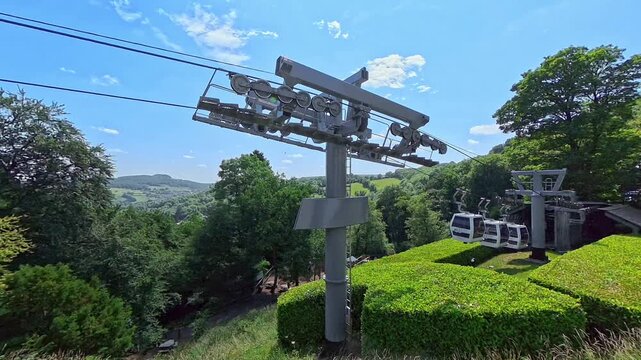 Cable car ride on a bright and sunny summer day