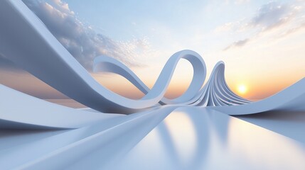 Abstract architectural rendering with sunset